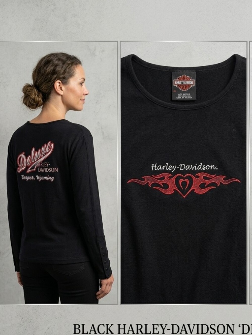 Harley-Davidson Black Long Sleeve Shirt with Red Flame Heart